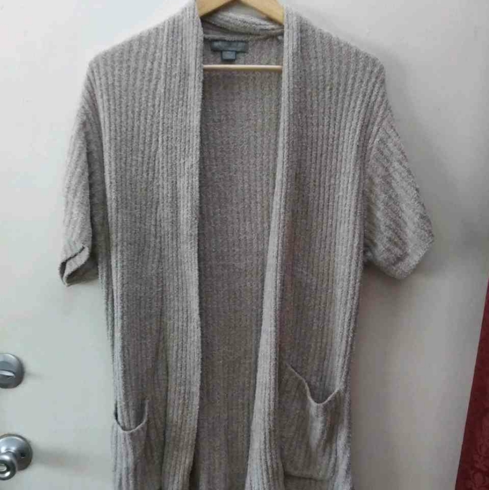 Barefoot Dreams Tan/grey taupe colored CC Lite Cardigan short sleeve